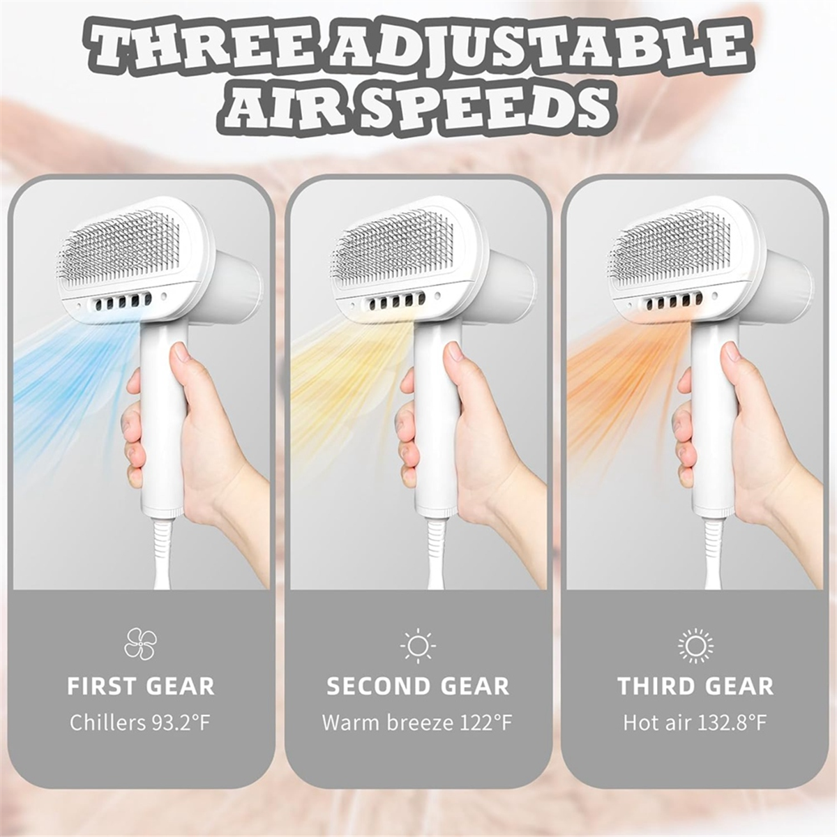 (MEBR) Pet Dryer and Brush, 3 Blowing Modes, Low Noise- Perfect Dog Dryer for Pet Grooming, Small an