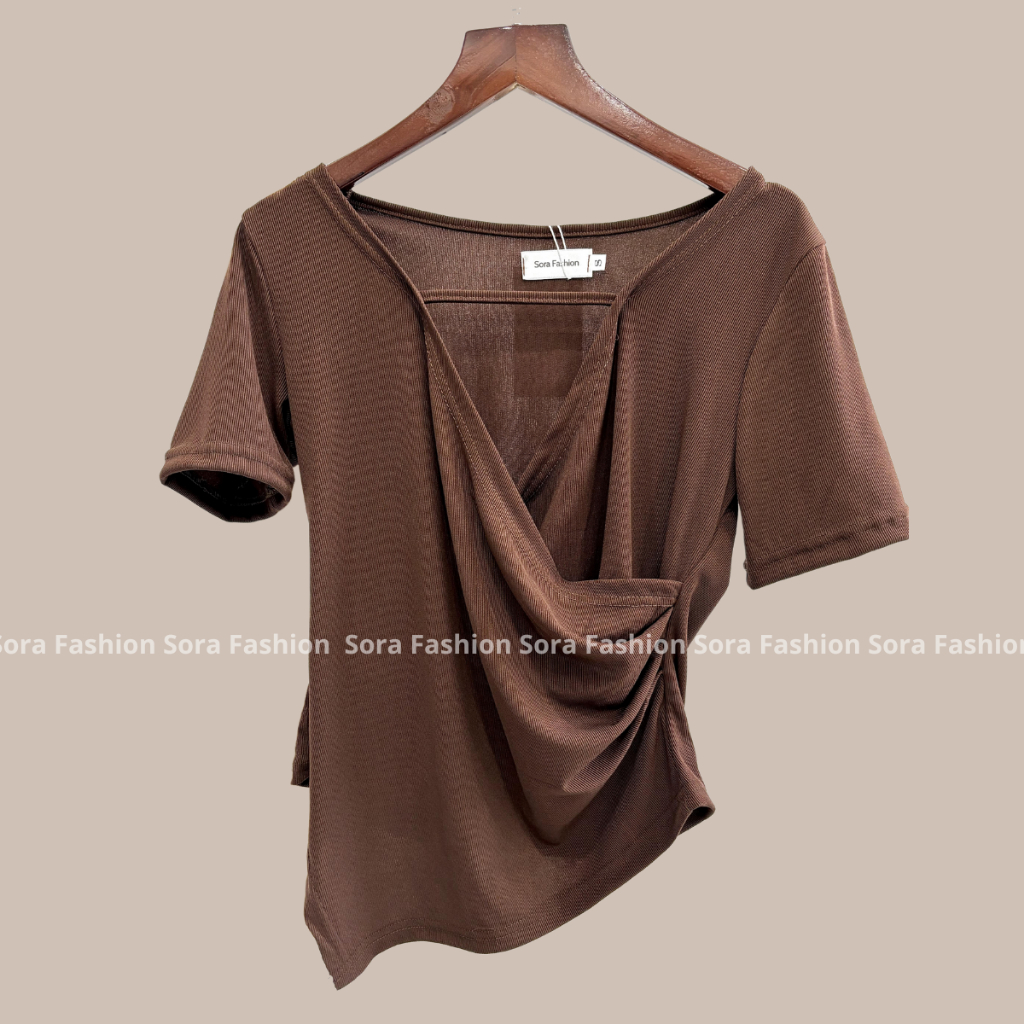 Áo Kiểu Nữ Bigsize Cộc Tay Vạt Chéo Sora FashionÁo Thun Kiểu Nữ Bigsize Ngắn Tay Vạt Chéo Chất Liệu 