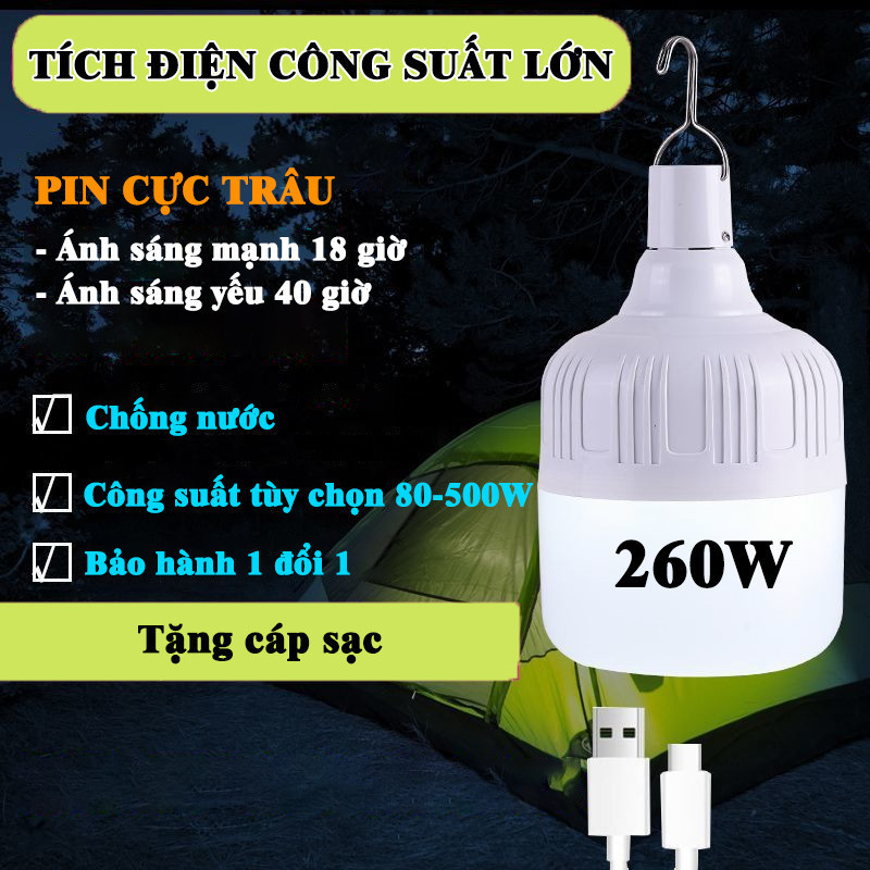 （🔥Hỏa Tốc）Đèn treo tích điện 80W 280W 500W pin trâu đa năng kháng nước tặng cáp sạc