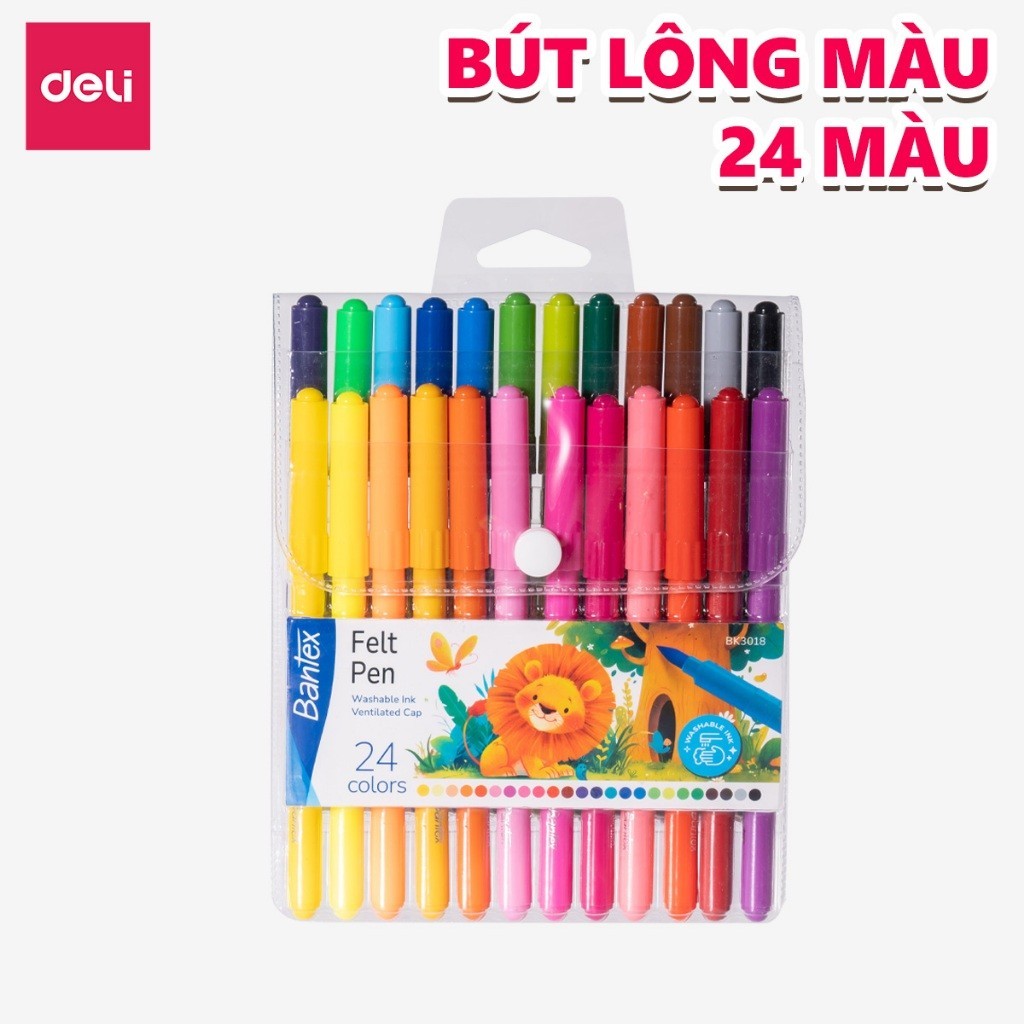 Bút Lông Màu Fiber Pen BANTEX x Deli 12/24/36 Màu Tươi Sáng Đầu Brush - Phù Hợp Vẽ Tranh Tô Màu Đi Nét Mảnh An Toàn