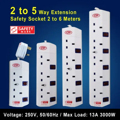 2 to 5 Way Extension Socket with Safety Mark (2, 3 & 6 Meter)