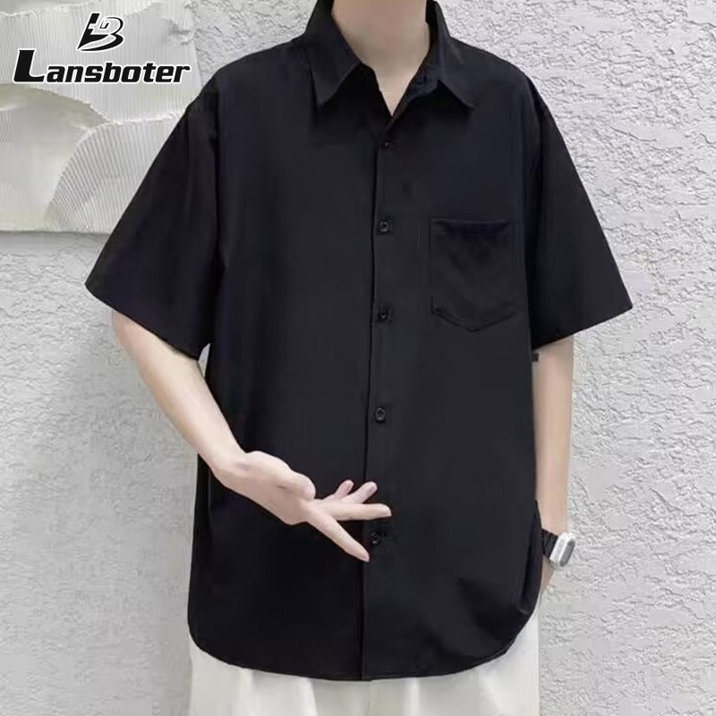 Lansboter áo sơ mi áo nam áo boy phố áo sơ mi nam boypro Áo sơ mi nam cao cấp đẹp trai ve áo mềm màu trơn đơn giản giản dị áo có tay ngắn