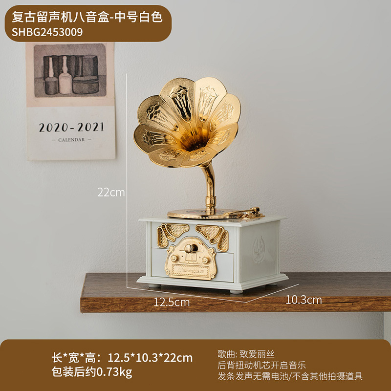 Eyre Vintage Antik Kayu Logam Fonograf Kotak Musik untuk Dekorasi Desktop Rumah Kreatif Tangan Engkol Kotak Musik Ornamen