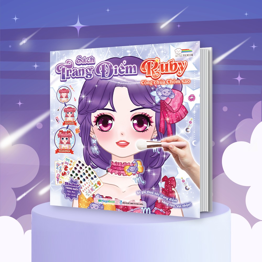Sách Trang điểm công chúa Ruby - Công chúa chòm sao (Tô màu và bóc dán hơn 100+ stickers sáng tạo) cho bé gái