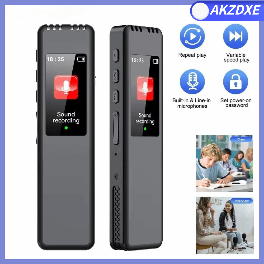 AKZDXE Di động Bút ghi âm kỹ thuật số Ghi âm 1536Kbps Hỗ trợ tối đa thẻ 128GB Máy nghe nhạc MP3 Chất lượng cao Giảm tiếng ồn HD Máy ghi âm Phỏng vấn việc làm