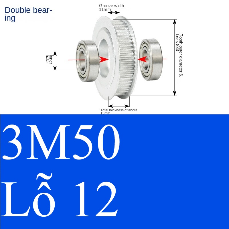Bánh Răng Đồng Bộ răng 11 12 | 3M 50 Răng Guangfa - Răng Căng, Rãnh 11/16/21mm, Có Ổ Bi, Lỗ 5-17mm, Nhôm, Hướng Dẫn Công Nghiệp