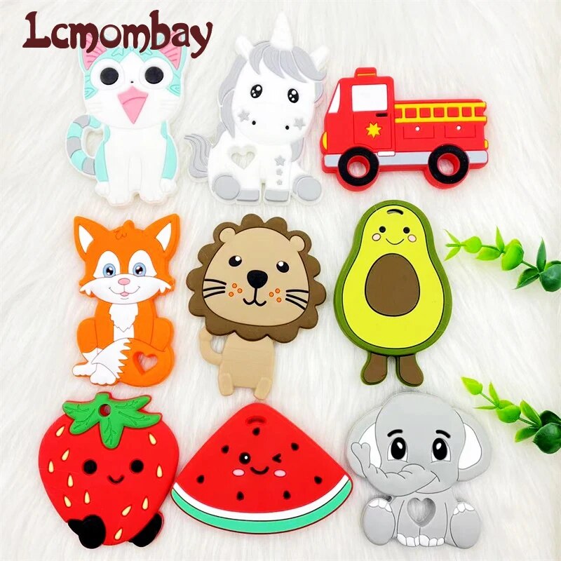 zd837vnsv223 5pcs Silicone Teether BPA Free Cartoon Animal Rodents Teething Necklace Food Grade Infant Chewable Toys Baby Teether
