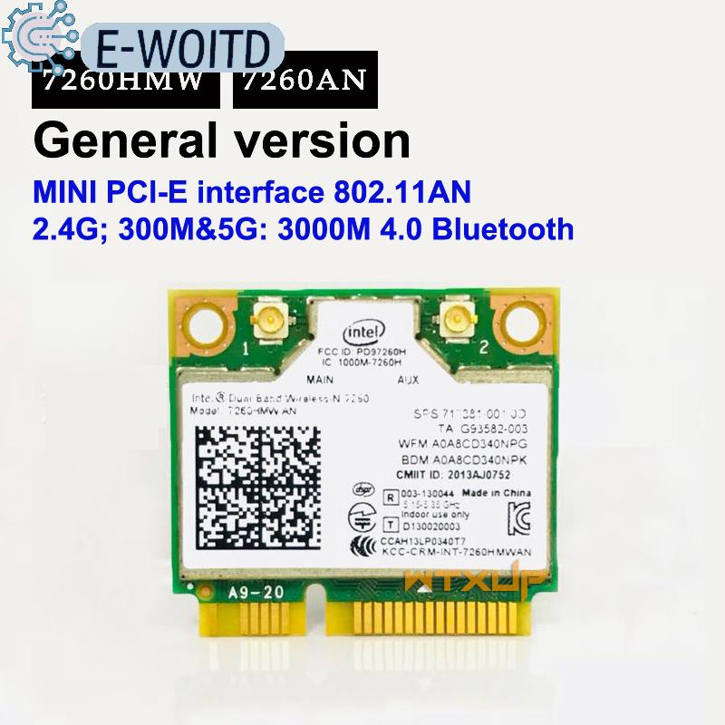 E-WOITD การ์ดเครือข่ายไร้สาย1ชิ้นขนาดเล็กแบบ Mini PCI-E สองย่านความถี่2.4 5 GHz รุ่น AC 7260 7260HMW รองรับบลูทูธ4.0และมาตรฐาน802.11a b g ราคา 132 บาท*ส่งฟรี