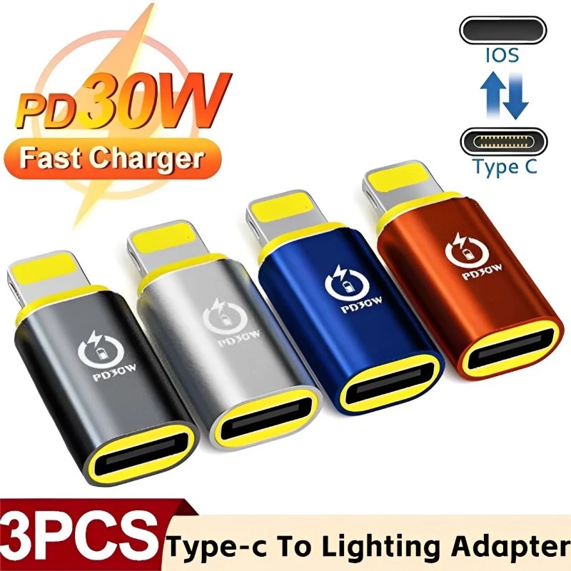 3 cái Bộ chuyển đổi điện thoại di động PD 30 Wát nhanh chóng Bộ chuyển đổi sạc sét Nam để Loại C Bộ chuyển đổi đầu cái cho Iphone truyền dữ liệu
