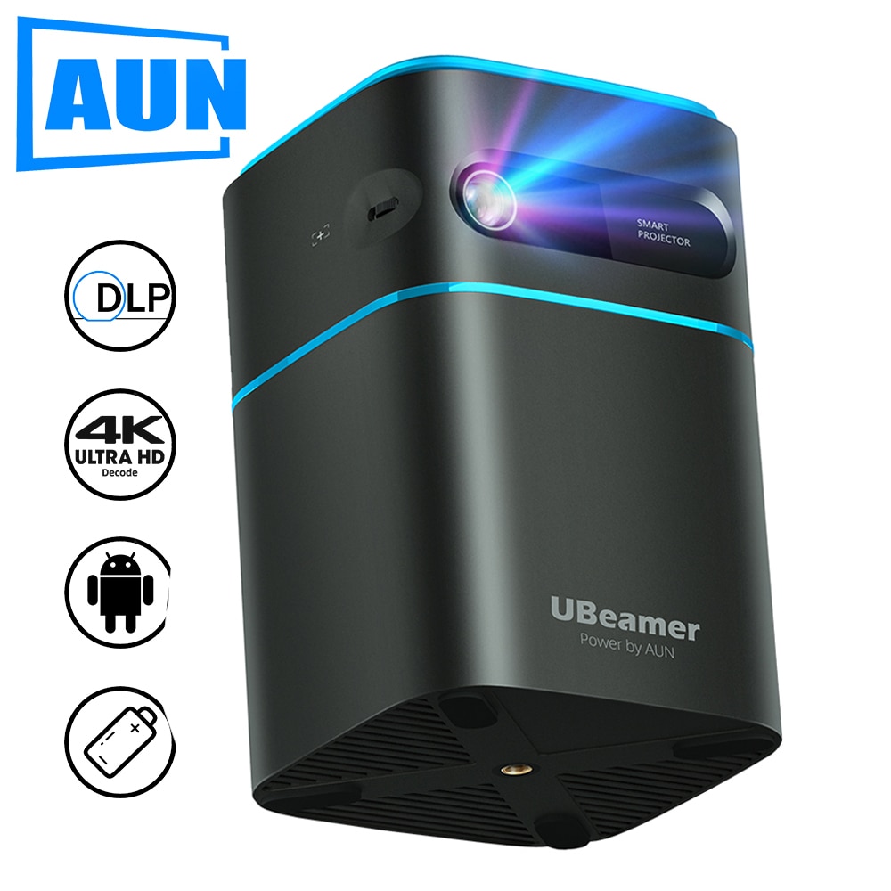 AUN MINI Projector Android 9 Beamer Ubeamer 1 Pro 4K Video Projector Decode Home Theater Beam Projector for Home Phone 7000mAh