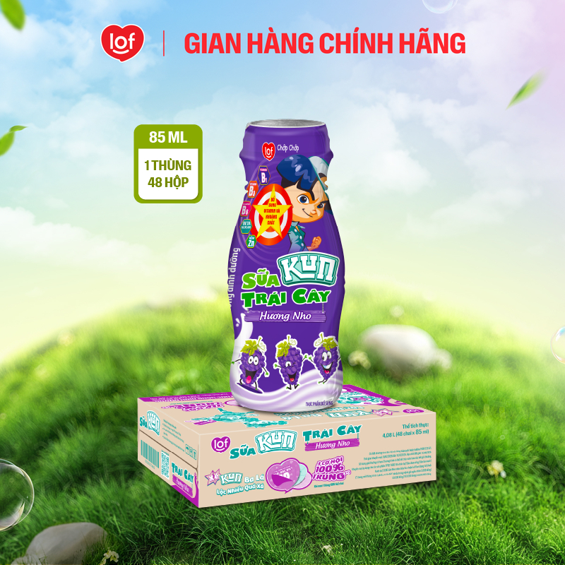 Sữa trái cây KUN vị nho thùng 48 chai x 85ml