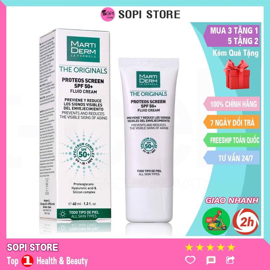 Kem chống nắng phổ rộng MARTI DERM The Originals Proteos Screen SPF50+ 40ml Tây Ban Nha an toàn cho mọi loại da