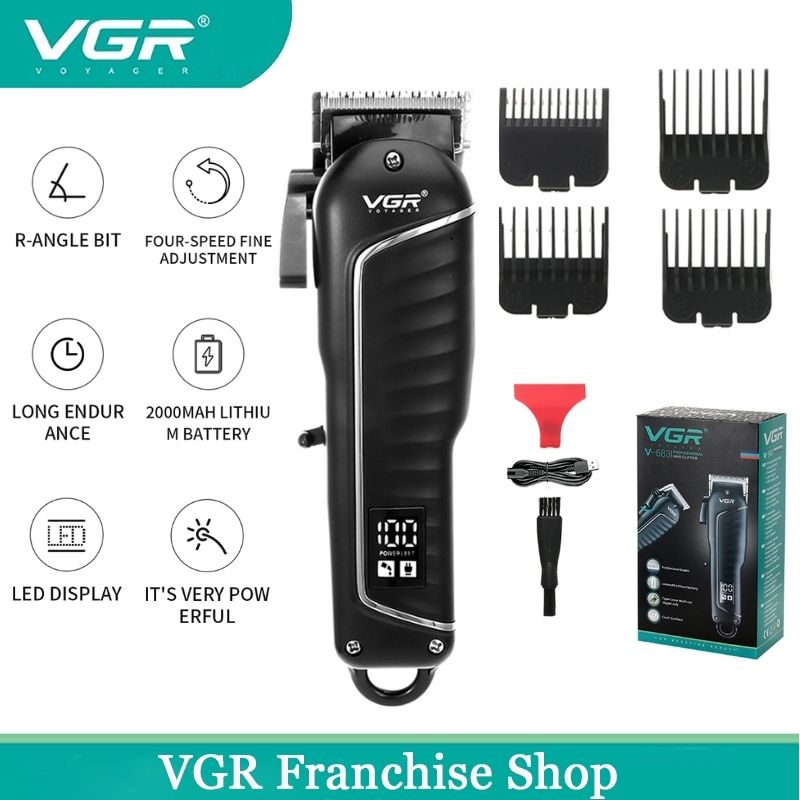VGR Hair Clipper Professional Hair Trimmer Adjustable Hair Cutting Machine Electric Rechargeable Barber Hair Clipper V-683 ราคา 617 บาท*ส่งฟรี