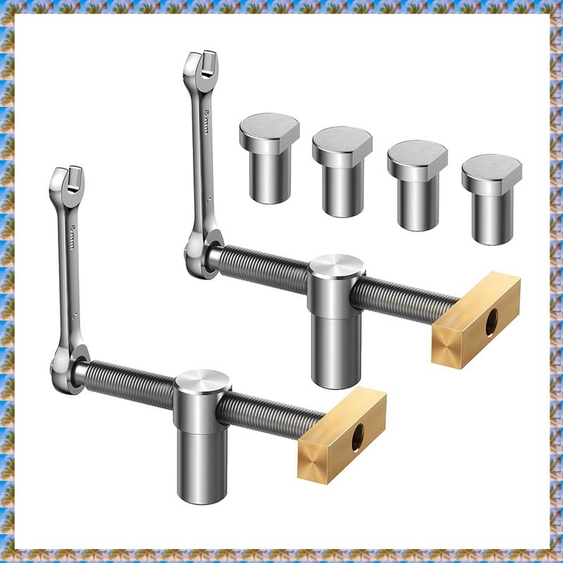 (IDOQ) 2Pack 3/4Inch Dog Hole Clamp Silver Bench Dog Clamp with 4 Pack Bench Dog Stainless Steel Brass Woodworking Tools 19mm
