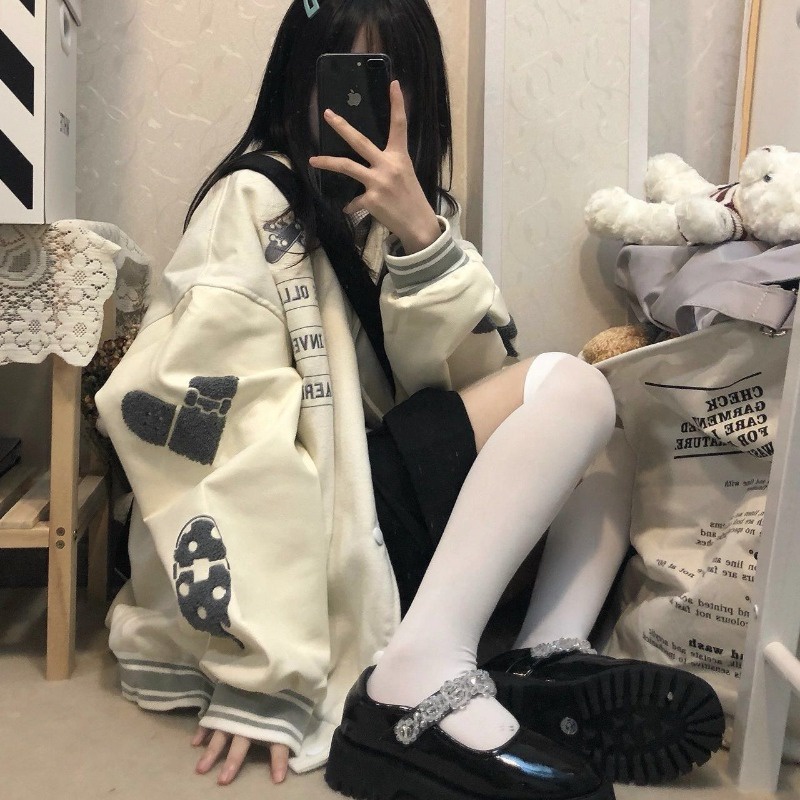Xuân thu phụ nữ đường phố đổ xô thư lỏng áo khoác bóng chày Retro Mỹ