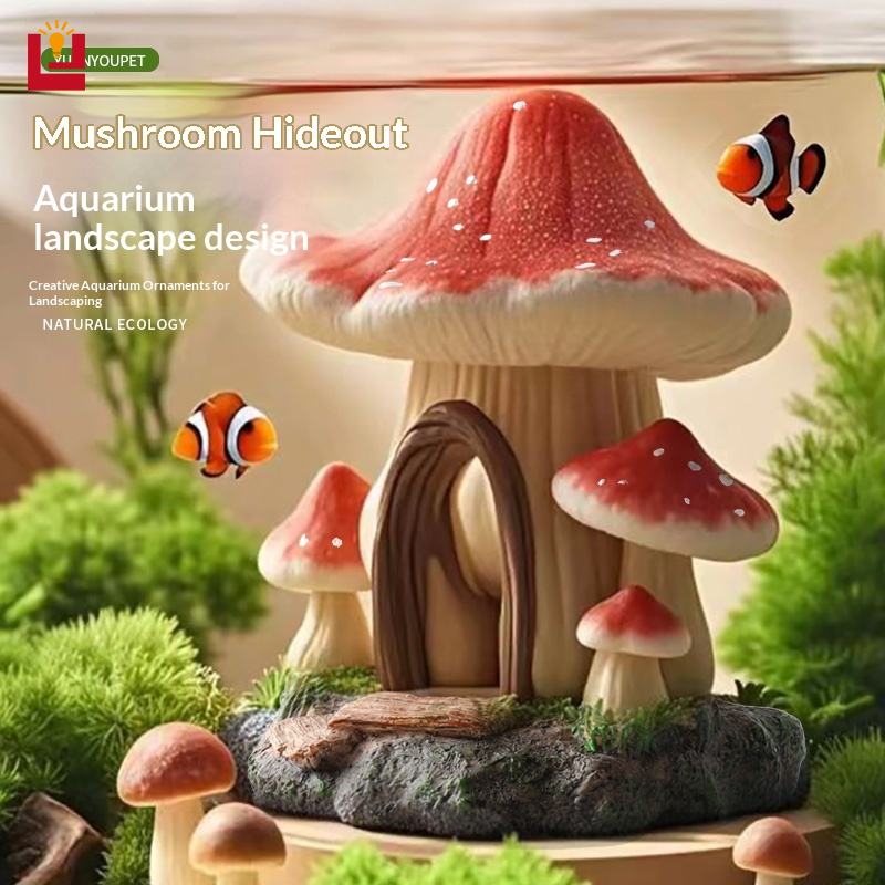 Mushroom Hideout Aquarium Decoration Natural Ecology Resin Craft for Fish Tank Landscaping ราคา 45 บาท*ส่งฟรี