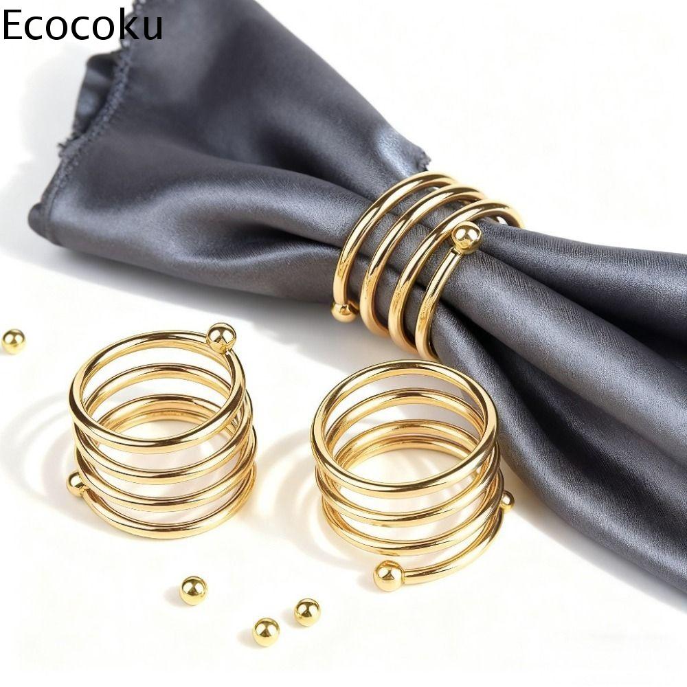 ECOCOKU 6pcs Có thể tái sử dụng Vòng khăn hình lò xo Kim loại Vàng/Bạc Giá đỡ khăn ăn bàn Đồ dùng tiệc tùng Hạt đôi Khóa khăn ăn Giáng sinh Lễ tạ ơn