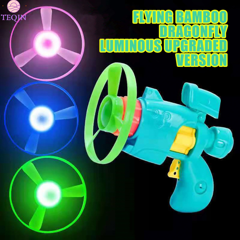 TEQIN IN stock Flying Saucer Disc Launcher Toys Set With 1 Flying Saucer Gun 4 Spinning Disks Indoor Outdoor Flying Toys For Kids ราคา 36 บาท*ส่งฟรี