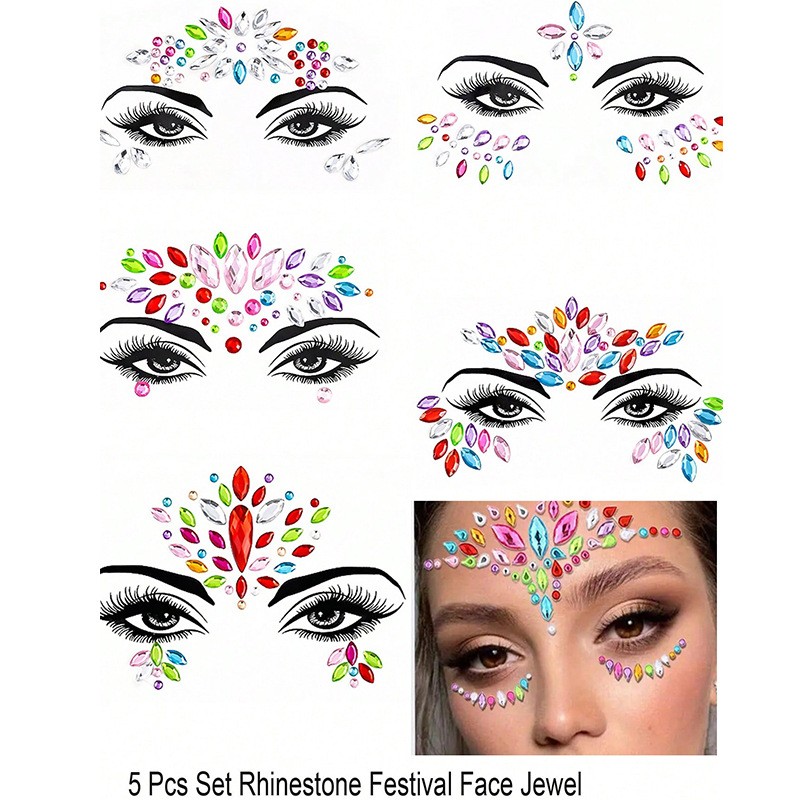 Stiker Wajah Berlian 5D Kristal Untuk Party Festival Musik Makeup Wanita Glowing Menarik