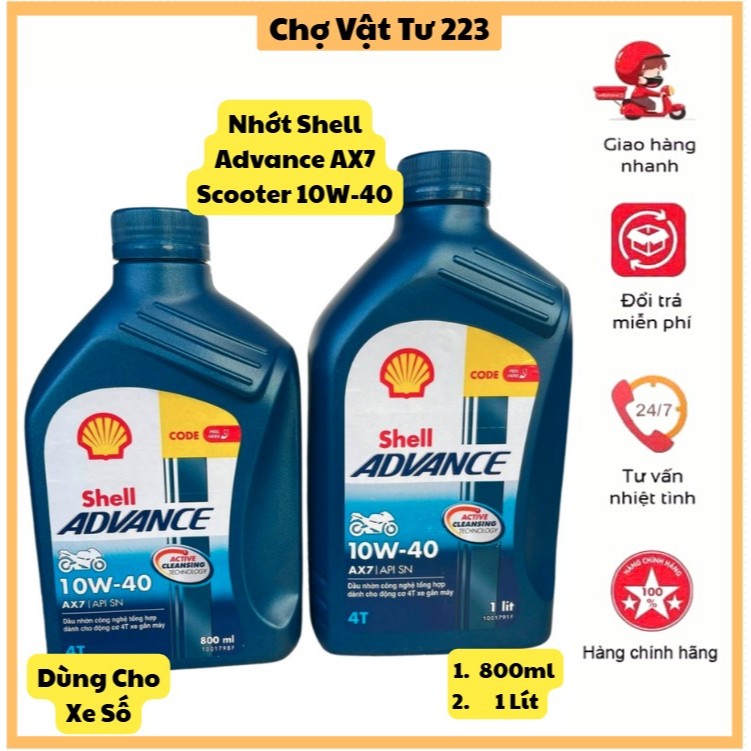 🎁Nhớt Động Cơ Shell Advance AX7 Scooter 10W-40 4T 800ml Và 1 Lít Dành Cho Xe Số 4 Thì Hiện Đại