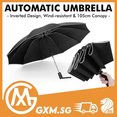 Automatic Inverted Umbrella Double Layer Auto Open Waterproof Wind Resist Reverse Umbrella with Reflective Stripe Compact Size lightweight Big Canopy 10 Ribs Structure Umbrella