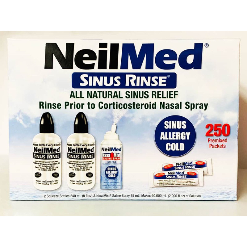 Bộ sản phẩm nước muối rửa mũi nước muối sinh lý Neilmed Sinus Rinse 250 gói