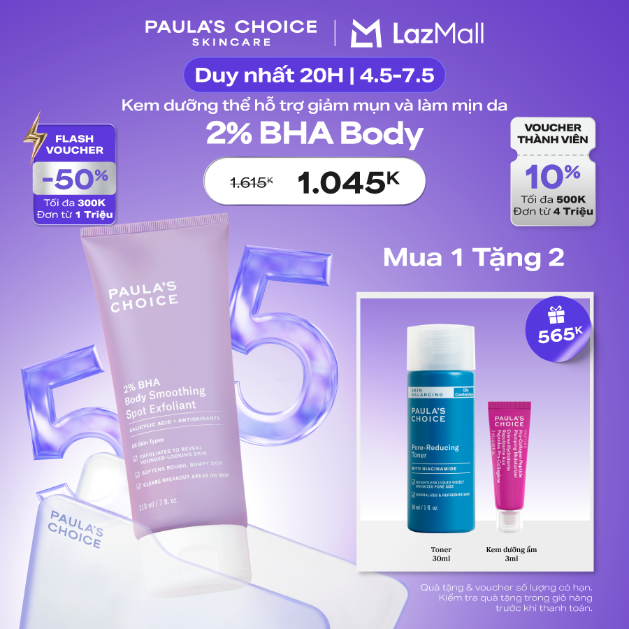 Kem dưỡng thể hỗ trợ giảm mụn và làm mịn da Paula's Choice 2% BHA Body Smoothing Spot Exfoliant 210ml 5701