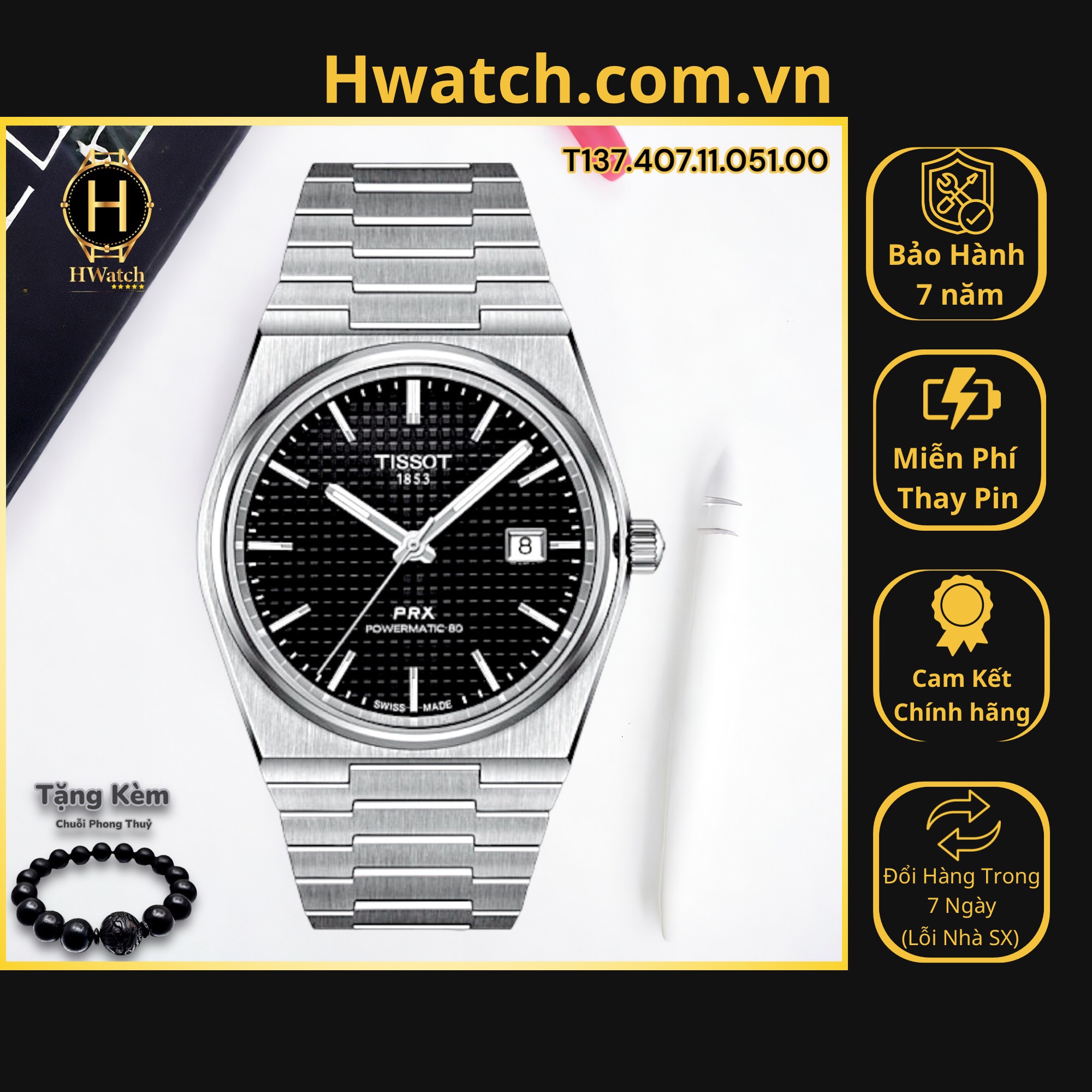 [Có sẵn] [Chính hãng] Đồng Hồ Nam Tissot Automatic T137.407.11.051.00 Tissot PRX Powermatic 80 Guilloche Hwatch.com.vn