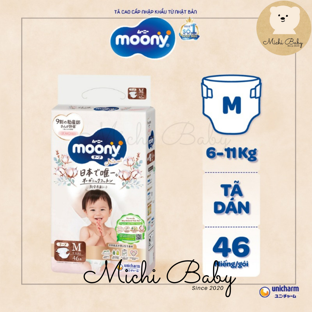 Tã Bỉm MOONY NATURAL Trắng Dán/Quần NB62/S58/M46/L38/L36/XL32 - Michi Baby MC555 - 3