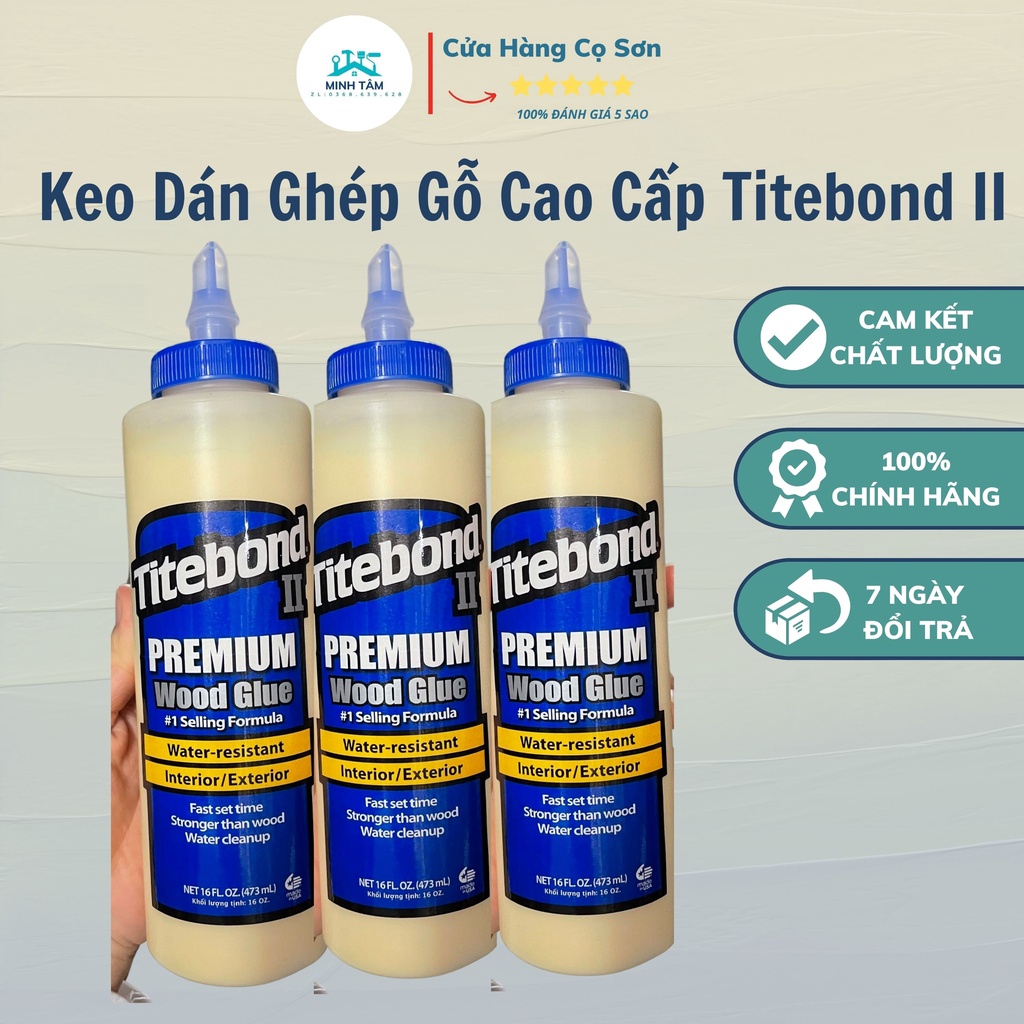 Keo Dán Gỗ Cao Cấp TITEBOND II made USA 473ml  Khả Năng Chịu Nước Cực Tốt - Nhanh khô-  Màu Tệp Gỗ Thẩm Mỹ Vết Dán Đẹp,.