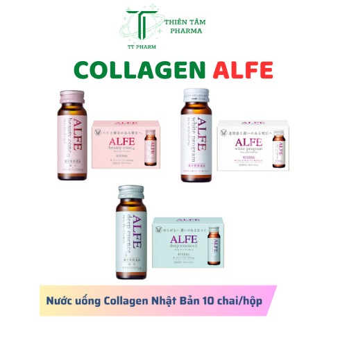 Nước uống Collagen Alfe Nhật Beauty Conc/ White Program/ Deep Essence cao cấp. Collagen 10 chai/hộp