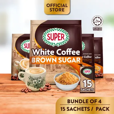 SUPER Brown Sugar Instant 3in1 White Coffee, 15 sachets (Bundle of 4)