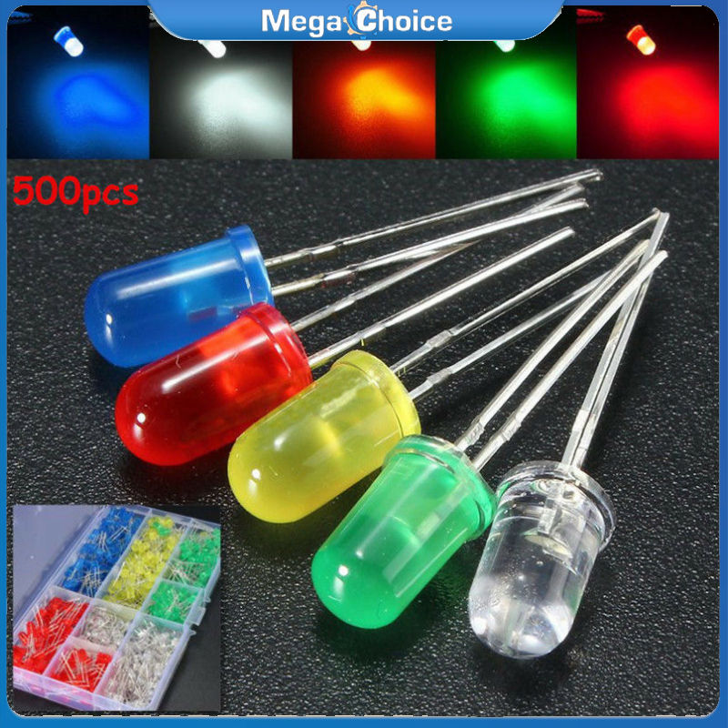 MegaChoice【100%Original】500Pcs 3mm LED Light White/Yellow/Red/Blue/Green Assortment Diodes DIY Kit ราคา 142 บาท*ส่งฟรี