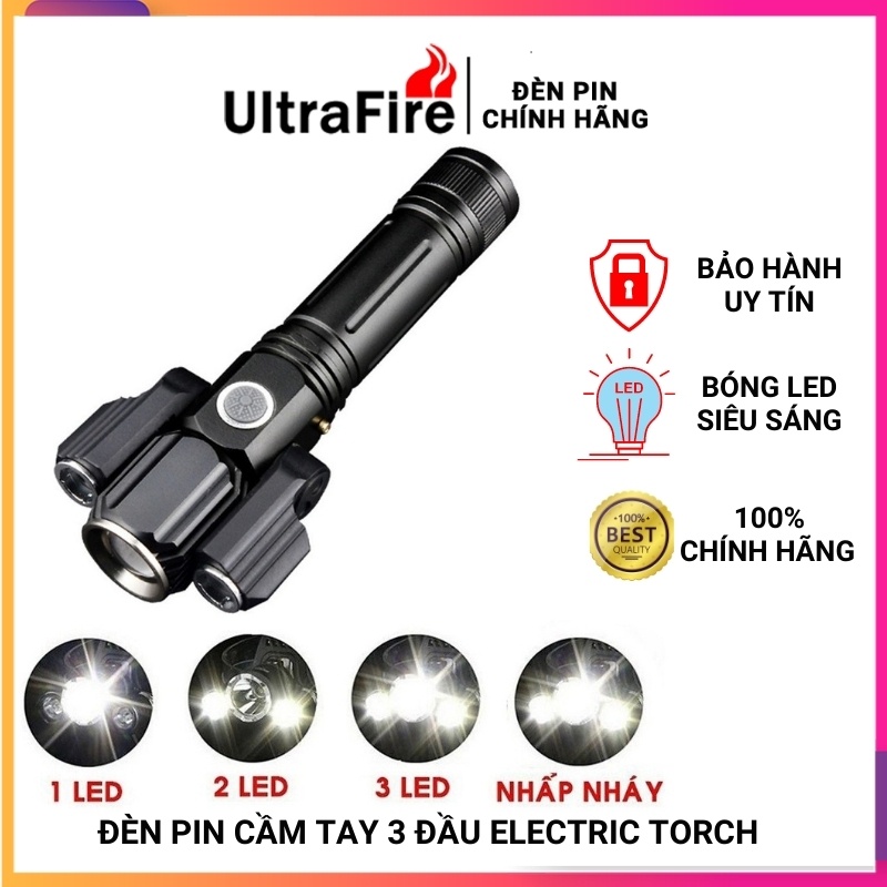 Đèn Pin Cầm Tay Siêu Sáng 3 Đầu Xoay 36 Đèn pin cầm tay chống trộm siêu sáng 3 đầu cao cấp Đèn pin cầm tay chống trộm siêu sáng 3 đầu cao cấp Đèn pin cầm tay chống trộm siêu sáng 3 đầu cao cấp