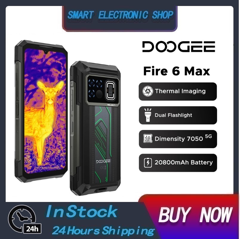 DOOGEE Fire 6 Max 5G Rugged Phone Dimensity 7050 Thermal Imaging 6.72” Dual Flashlight 20800mAh Battery 8GB 256GB Cellphone ราคา 13,500 บาท*ส่งฟรี