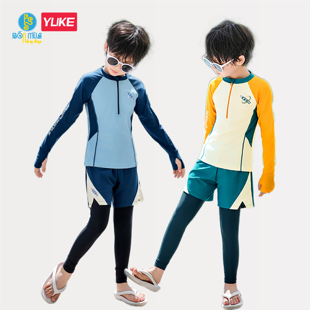 Đồ bơi bé trai YUKE tay dài quần dài chống nắng, chất vải mềm mại co dãn 4 chiều size 17-45kg