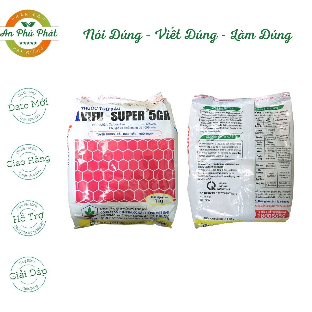 Vifu Super 5GR: Rải Gốc Trừ Sâu Đục Thân Tuyến Trùng Muỗi Hành Rầy Nâu Rệp Sáp Sùng Đất Trên Cây Trồ