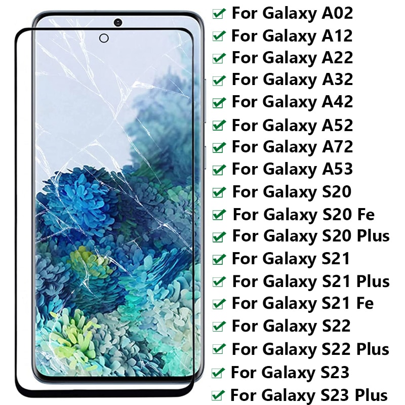 Miếng dán màn hình đầy đủ cho Samsung Galaxy S23 S22 S21 Plus S20 FE A12 A22 A52 A32 A72 a02s A53 A23 A33 A13 A73 kính cường lực