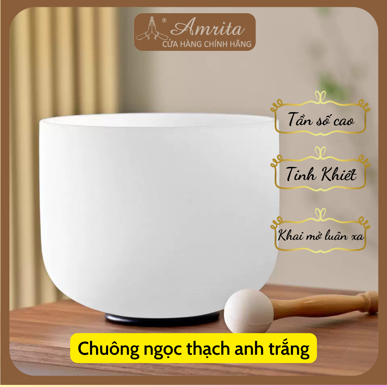 Chuông xoay thạch anh trắng mờ - chuông ngọc - chuông pha lê - Crystal Singing Bowl - Sound Healing - Amrita