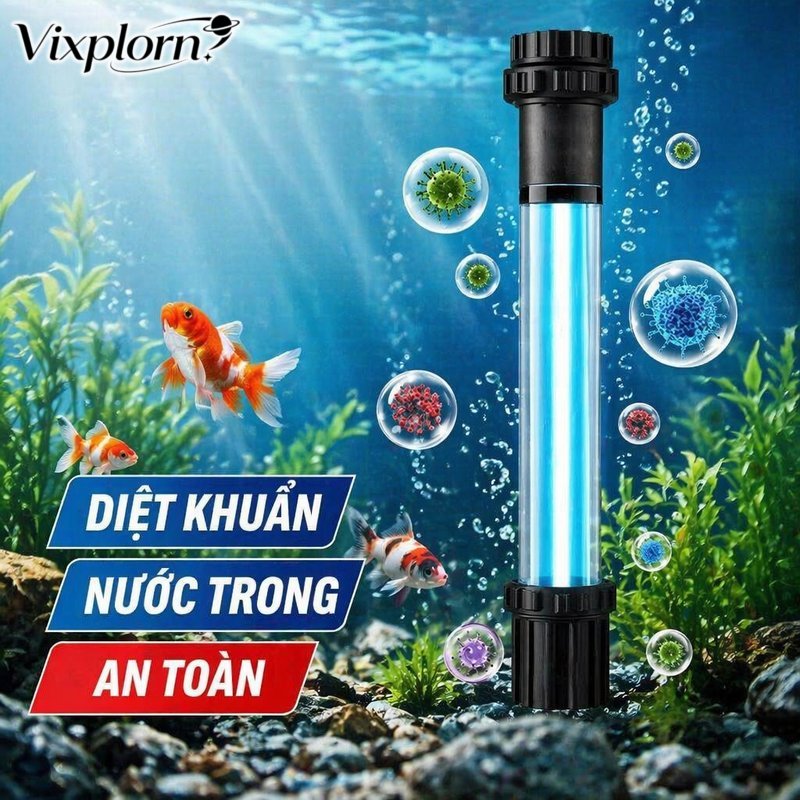 Vixplorn Đèn UV hồ cá 11W 13W khử trùng nước diệt tảo rêu nấm lọc tuần hoàn bể thủy sinh