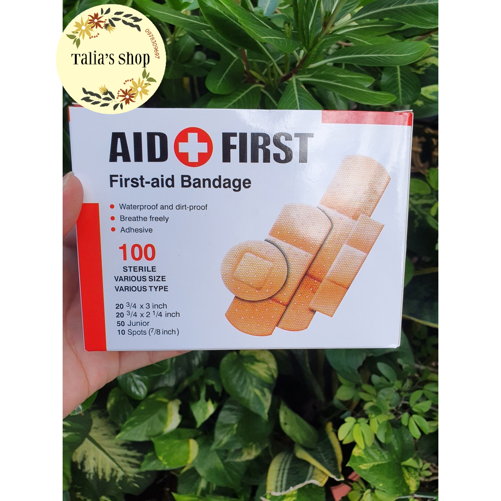 Hộp 100 băng cá nhân y tế AID First 4 kích cỡ