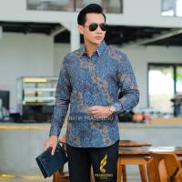 LANGITAN Baju Hem Kemeja Batik Lengan Panjang Slimfit Full Furing Prabuseno Official Premium Seragam Kerja Kantor Formal Modern Mewah Cowok Laki Laki Dewasa Bapak Bapak Slim Fit Jumbo Lamaran Engagement Couple Pasangan Elegan Solo Keren Terbaru