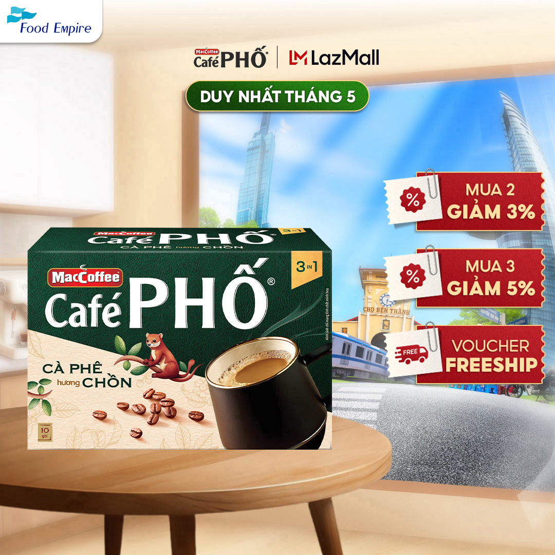 MacCoffee Cafe PHỐ Cà phê hương chồn (hộp 10 gói x 16g)