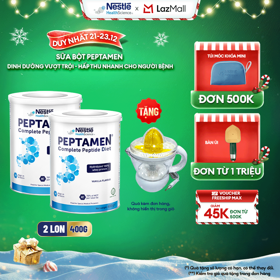 [Tặng Máy vắt cam] Bộ 2 Sữa Bột NESTLÉ PEPTAMEN Xuất Xứ Thụy Sĩ Hỗ Trợ Cho Người Kém Hấp Thu Và Suy Giảm Chức Năng Tiêu Hóa 400G