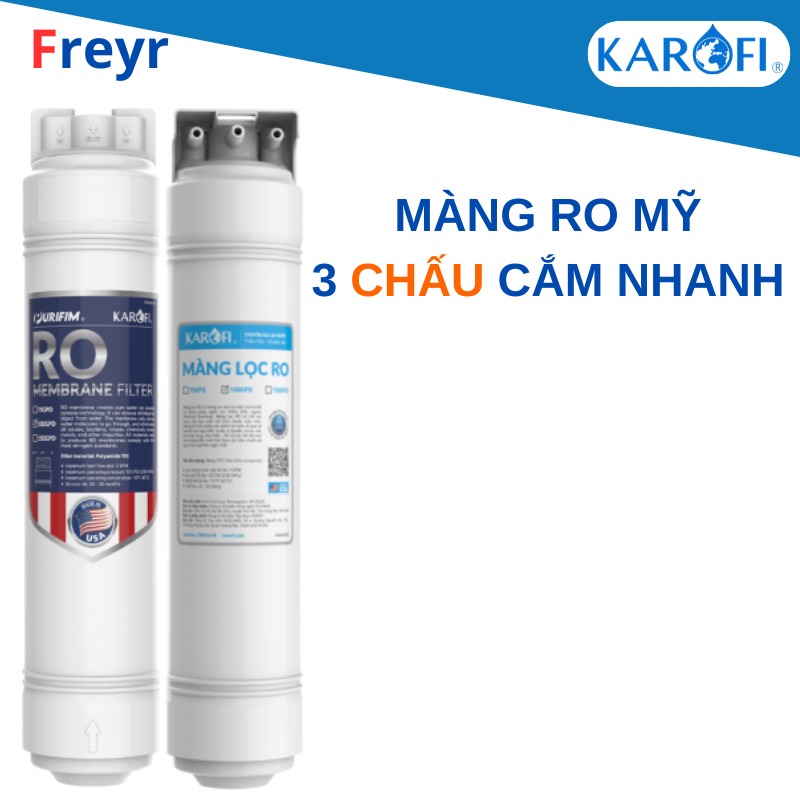 Màng RO 100GPD Karofi Purifim Mỹ Chính Hãng, 3 Chấu Cắm Nhanh, Công Suất 20L/H – Lõi Số 4 Cho Máy Lọc Nước RO