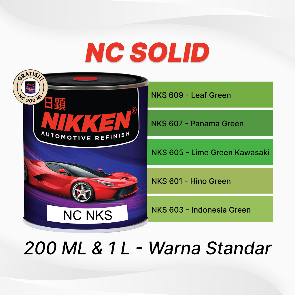 NIKKEN NKS NC Solid Color - Warna Standar - Cat Duco Mobil Motor Kayu Besi - Leaf Green /Panama Green/Lime Green Kawasaki/Hino Green/Indonesia Green - Hijau Green Giá 24,200 Đồng*Miễn phí vận chuyển
