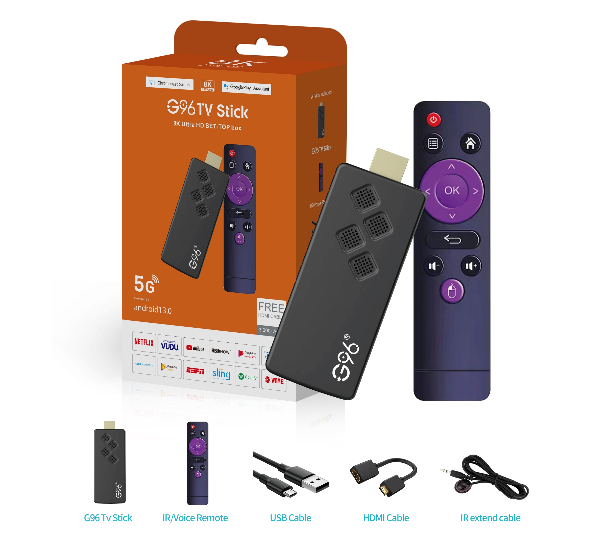 [Rijb] Bản gốc G96 Thiết bị TV Stick 8K Android13 truyền thông trực tuyến 2GB 16GB đa ngôn ngữ Dongl