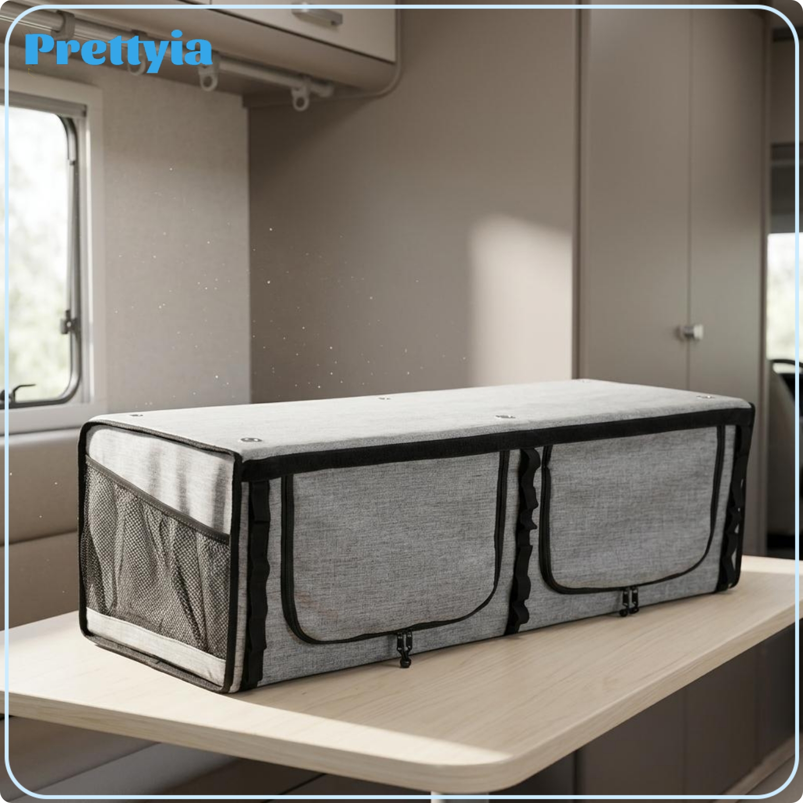 Prettyia Black-Trimmed RV Overhead Storage Cabinet Wall-Mounted Soft-Sided Storage Cabinet for Vehicle Interior ราคา 7,615 บาท*ส่งฟรี