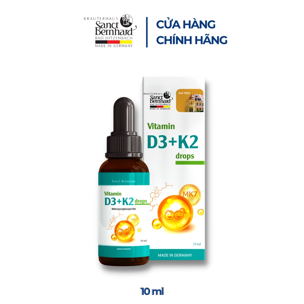 Vitamin D3 K2 MK7 Sanct Bernhard Đức tăng hấp thu Canxi trong 1 giọt viên uống bổ sung canxi cho bé (10ml)