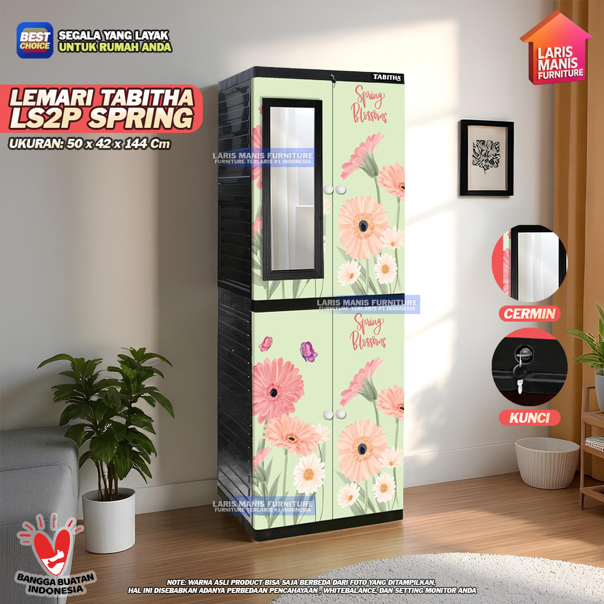 Tabitha Ls2P Spring Wardrobe Printed Motif Wardrobe 4 Layer Wardrobe Multi-Purpose Wardrobe Harga 233,000 rupiah*Gratis Ongkir